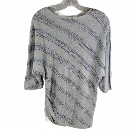 Lafayette 148 Gray Stripe Dolman Sleeve Ruched Top - Picture 2 of 6